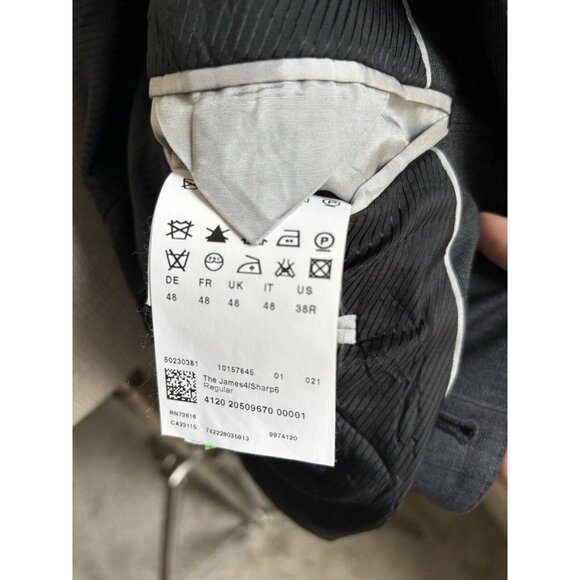 Hugo Boss Mens Blazer Wool Sport Coat US Sz 38R Redo Super 110 Grey Plaid - Picture 14 of 16